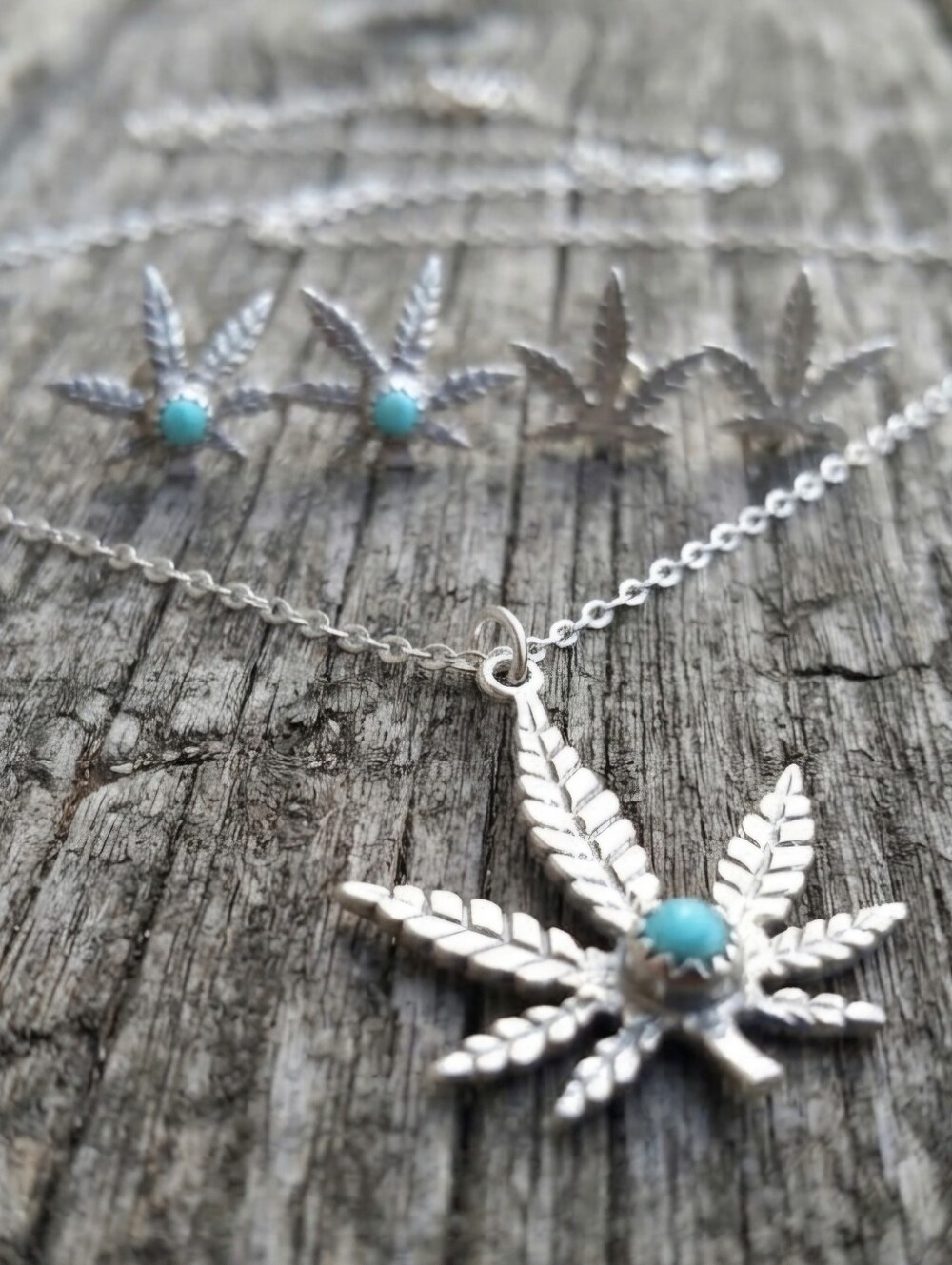 Sterling Silver Vintage TURQUOISE Weed necklace SET